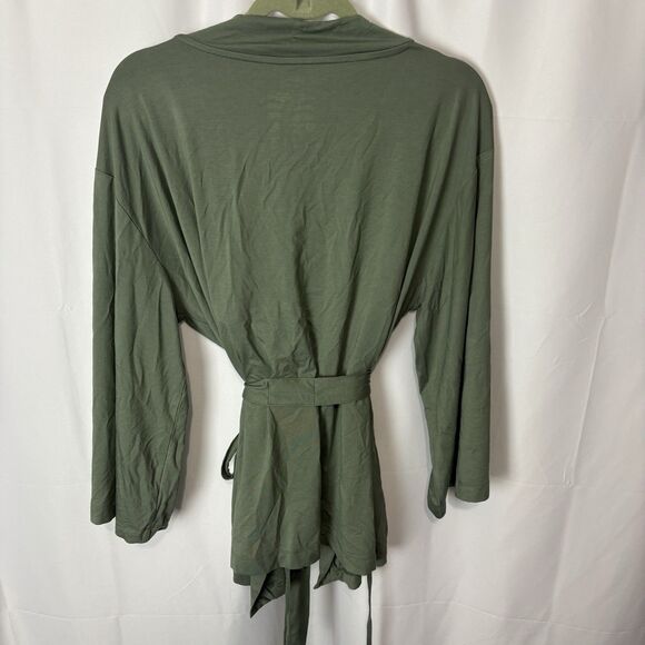 NWOT State of Day L 2-Piece. Fluid-Knit Pajama Set Wrap Robe Tank Organic Green - Picture 9 of 9